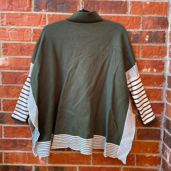 Chichwish womens large green stripe mock neck poncho sweater - Picture 4 of 9